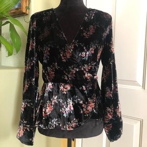 ZARA Velvet Floral Wrap Top